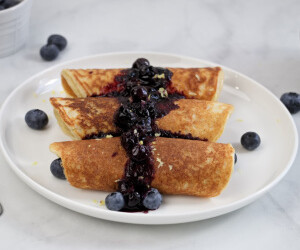 Lemon Cottage Cheese Pancake Rolls with Berries