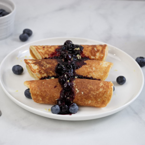 Lemon Cottage Cheese Pancake Rolls with Berries