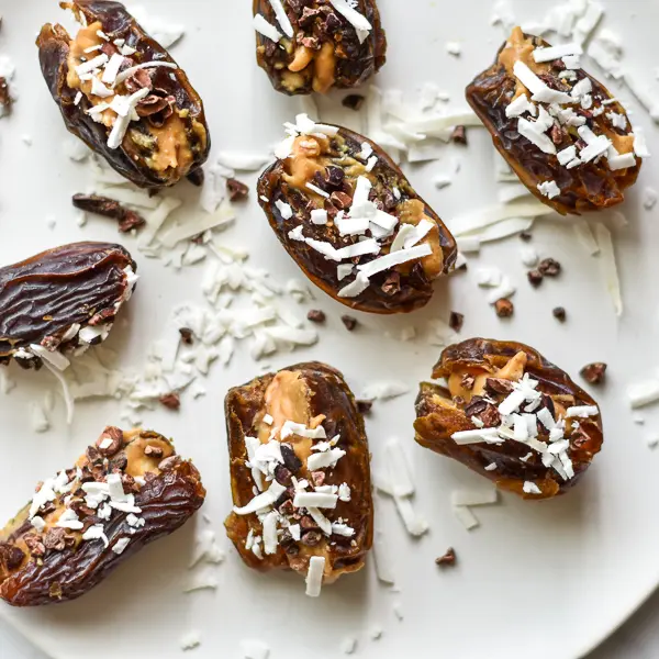 Peanut Butter Stuffed Dates with Coconut and Cacao